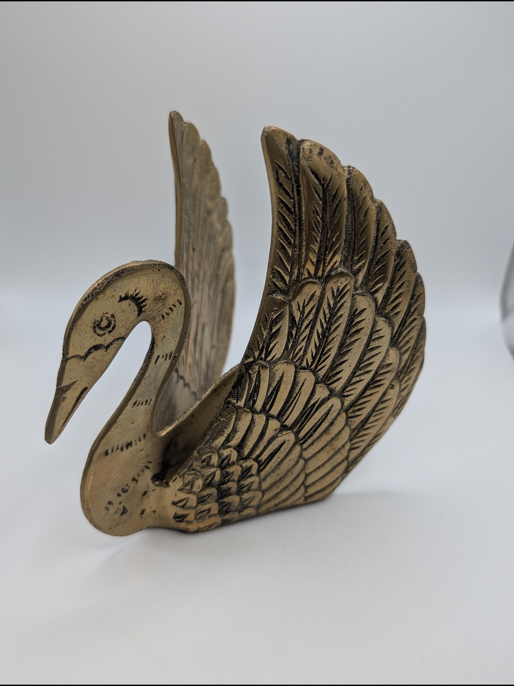 Vintage MCM Brass Swan Decor Ornate Etched Unique 5" EUC